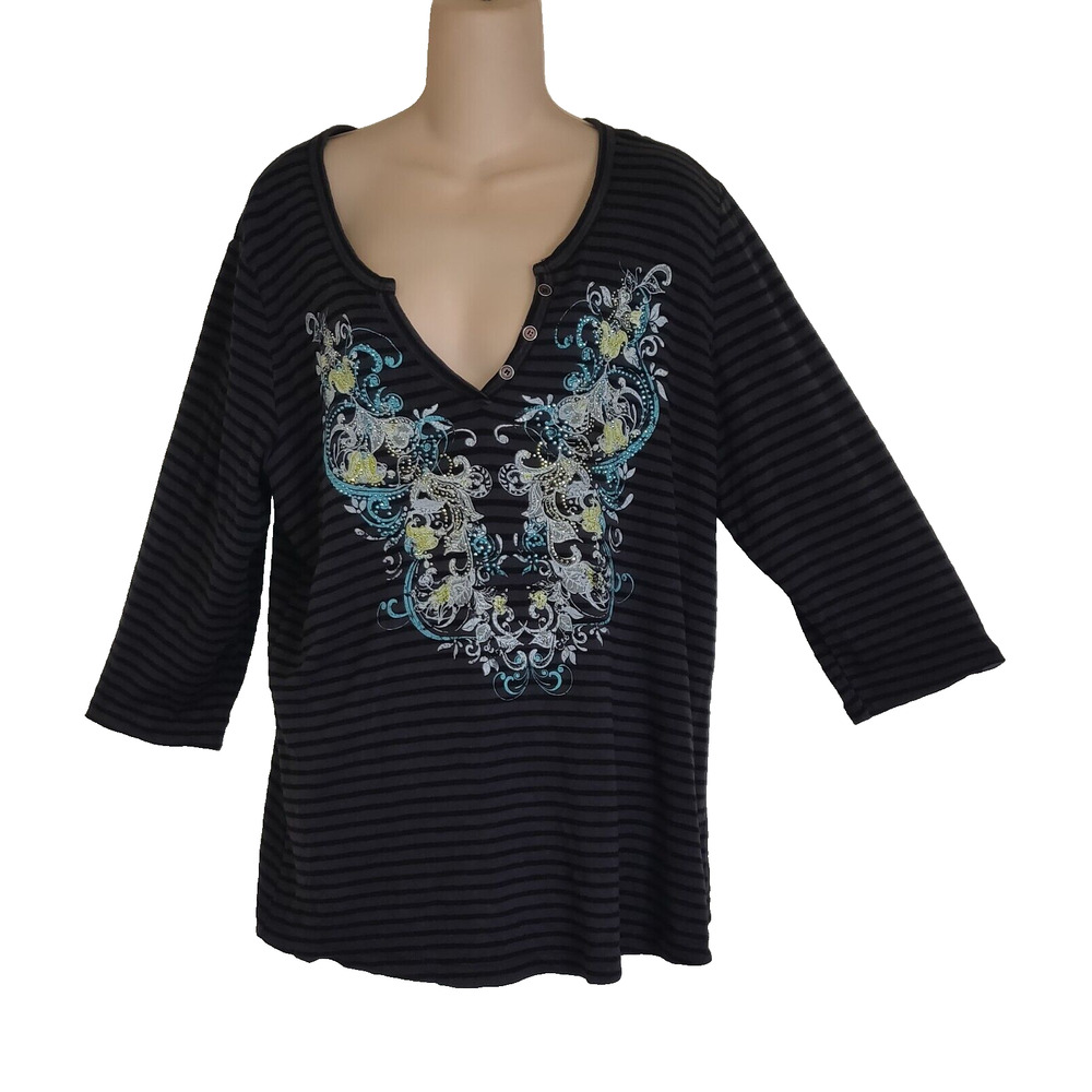 Unity World Wear Top SIZE 2X Studded Bling Embellishments Hippie Boho Tshirt